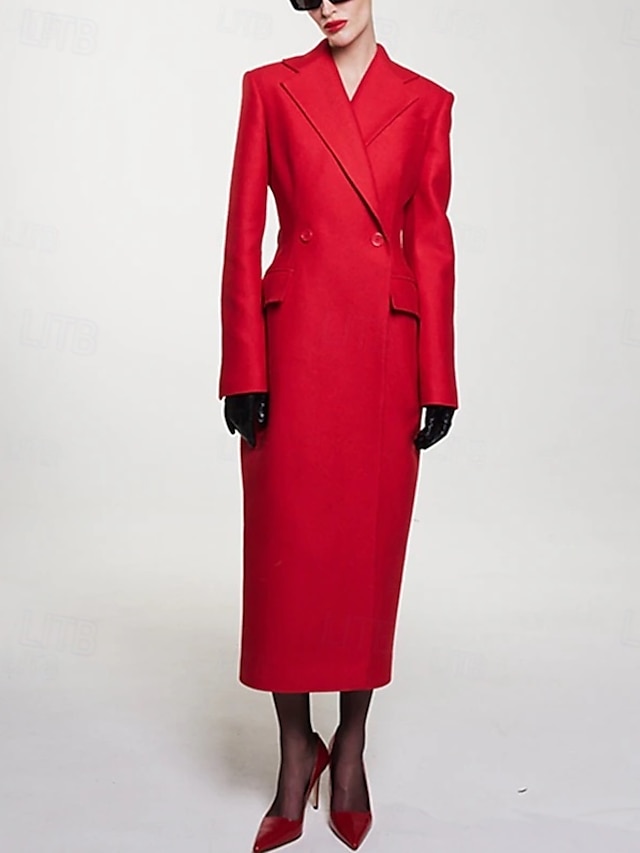  Blazer Dress Mother of the Bride Dress Tuxedo Dress Elegant Shirt Collar Ankle Length Polyester Long Sleeve with Solid Color