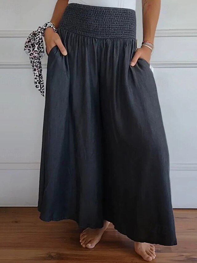  Per donna Gamba larga Pantaloni Eleganti Streetwear Casual Lunghezza intera Naturale Semplice Tasca Elastico in vita Comodo All'aperto Confortevole All'aperto Abbigliamento quotidiano Nero grigio Blu