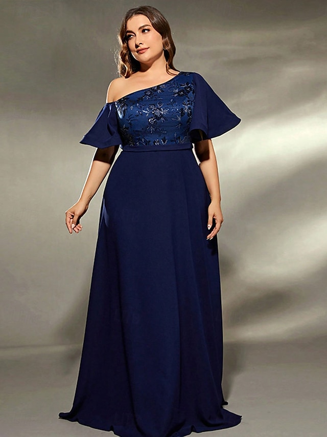 Vestido de Gala Linha A Vestido Elegante Casamento Formal Comprimento do Chão Manga Curta Um Ombro Cetim com Pregas