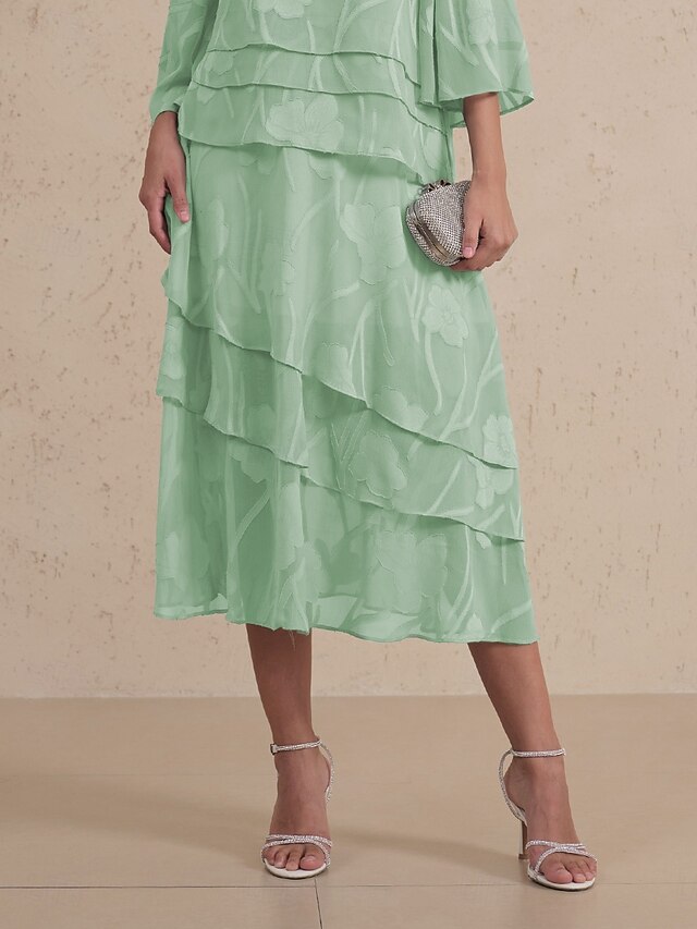 Women's Skirt Elegant Midi Mid Waist Skirts Floral Layered Inelastic Party Causal Sage Green Summer Chiffon4
