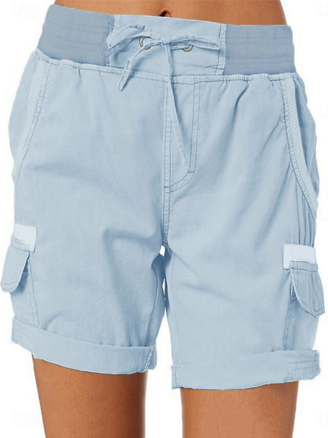  בגדי ריקוד נשים מכנסיים קצרים צ'ינו אופנתי סגנון רחוב בסיסי קצר מותניים גבוהים אחיד חגורה גמישה כיסים מרובים נוח רך מיקרו-אלסטי בָּחוּץ רחוב לבן פול חום תלתן קיץ רגיל