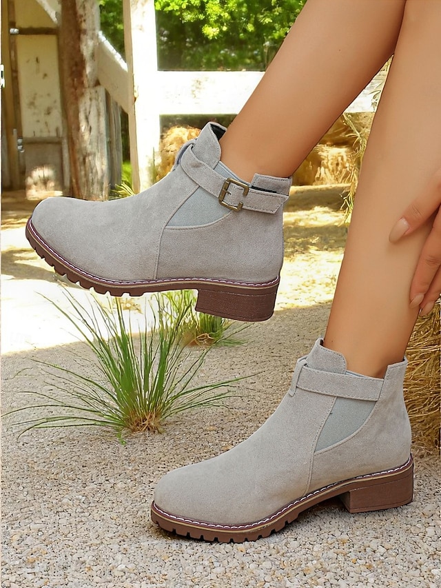  Women's Brown Ankle Boots – Fall Boots with Buckle Strap for Oktoberfest, Farm Markets, Beer Festival and Rustic Outdoor Days