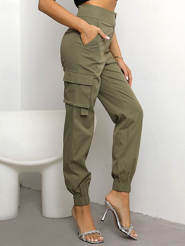  Dámské Kargo kalhoty Běžec Kalhoty Módní Šik ven Plná délka Přírodní Jednobarevné Kapsy Pohodlné Lehce elastické Sporty a outdoor Denní nošení Tmavěhnědá Tmavě červená Černá Armádní zelená Léto Jaro