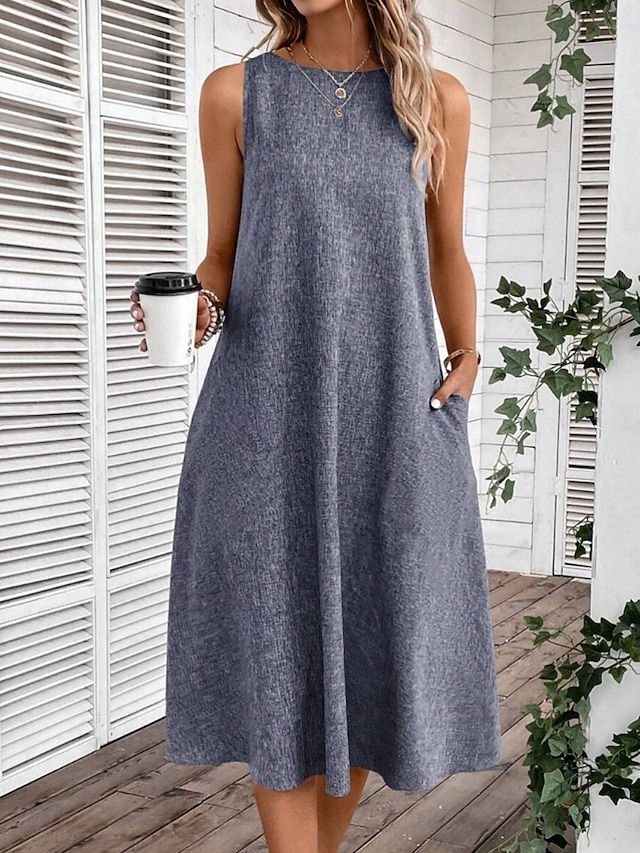  Pentru femei Rochii Midi Rochie de Vară Rochie A line Rochie de vară Vacanță Petrecere Casual Zi de Naștere Zilnic Concediu Fit regulat Grafic Simplu Fără manșon Stil Nautic Bleumarin Roz Îmbujorat