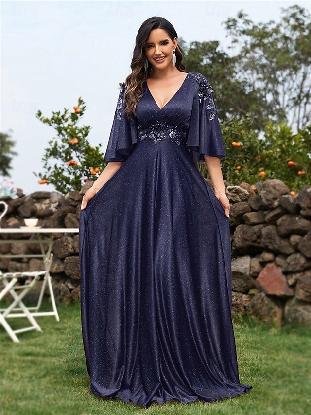  Rochii A-Line pentru quinceanera rochie elegantă formală lungime până la podea cu mâneci de 3/4 cu gât în V din chiffon cu spate în V și pliseuri