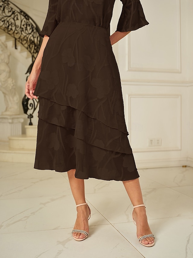  Damen Rock Elegant Midi Mittlere Taille Röcke Blumenmuster Geschichtet Unelastisch Party Lässig Braun Sommer Chiffon