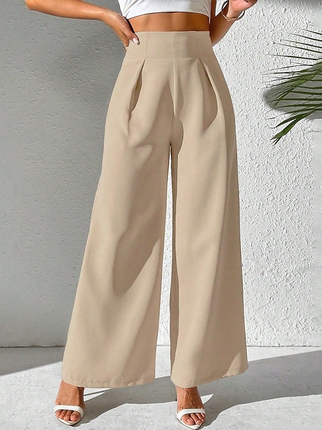  Femmes Slacks Pantalon palazzo Mode Streetwear Longueur complète Naturel Uni Taille Élastique Extérieur Confortable Fête Week-end Abricot Noir Blanche Beige Automne Coupe régulière