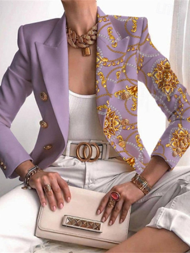  Pentru femei Blazer Comfortabil Imprimeu Elegant Modă Casual Tipar Ieșire Casul / Zilnic Cardigan Regulat Rever Fit regulat Manșon Lung Îmbrăcăminte exterioară Roșu Vin Mov Deschis Roșu trandafiriu