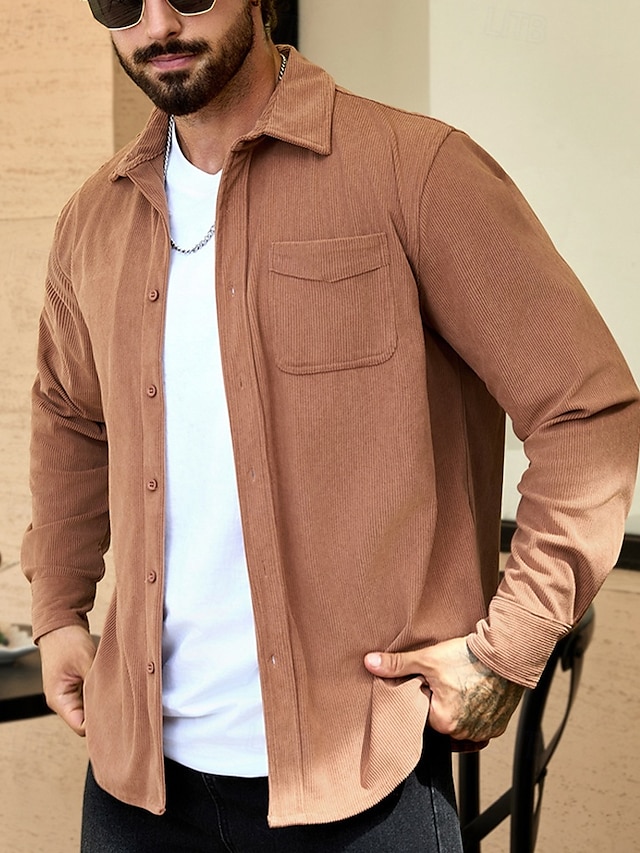  Per uomo Giacca Leggera Giacca in Velluto a Coste Giacca Casual Vacanza Quotidiano Resistente all'usura Tasca Primavera Autunno Semplice Moda Classico Bavero Regolare Nero Blu marino Cammello Marrone