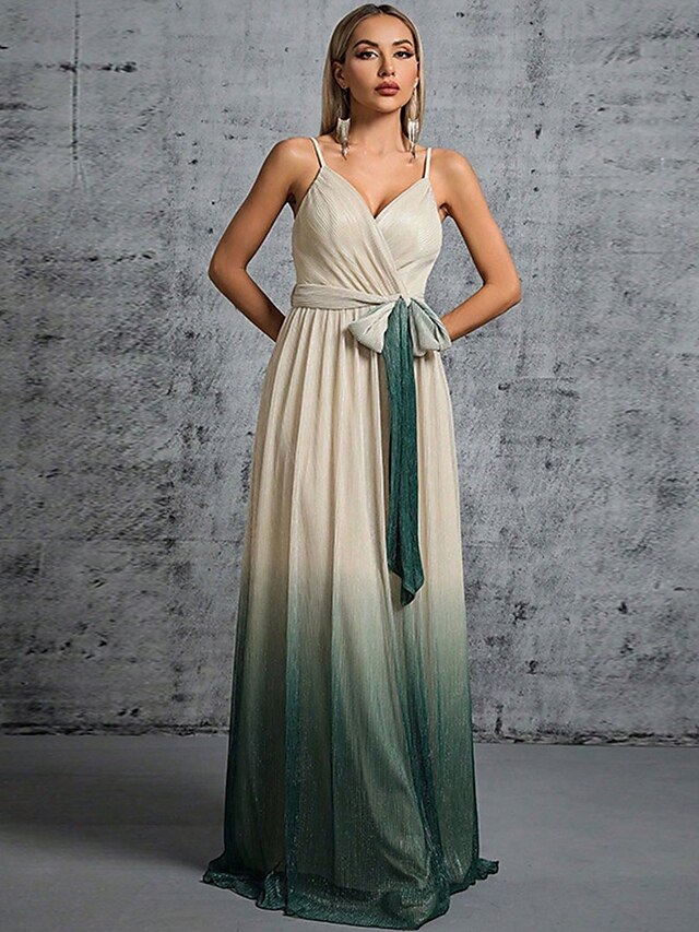  A-Line Bridesmaid Dress Spaghetti Strap Sleeveless Elegant Floor Length Chiffon with Sash / Ribbon 2022