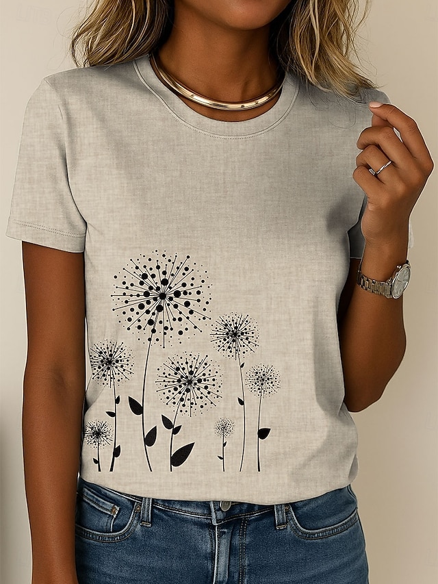  Femmes T-shirt Fleuri Graphique Plantes Occasionnel Manche Courte Col rond Hauts Réguliers Quotidien Sortir Week-end Imprimé Bleu Violet Vert Kaki Été