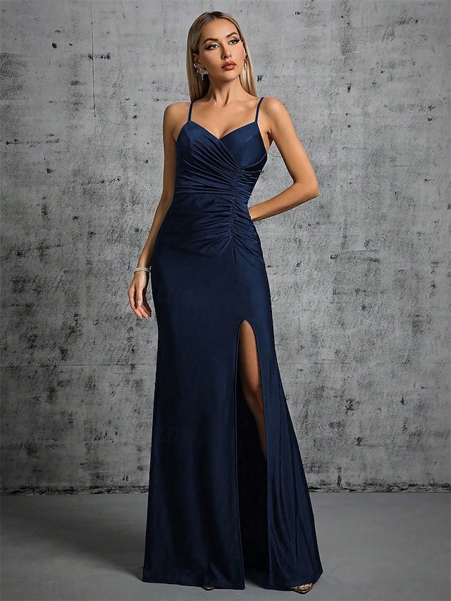 Abiti da Quinceanera Sirena  Tromba Abito Elegante Formale Matrimonio Lunghezza Pavimento Senza Maniche Spaghetti Seta Senza Schiena con Fessura Arricciata