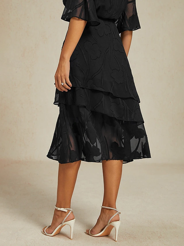 Dames Rok Elegant Midi Medium Taille Rokken Flora Meerlaags Inelastisch ...