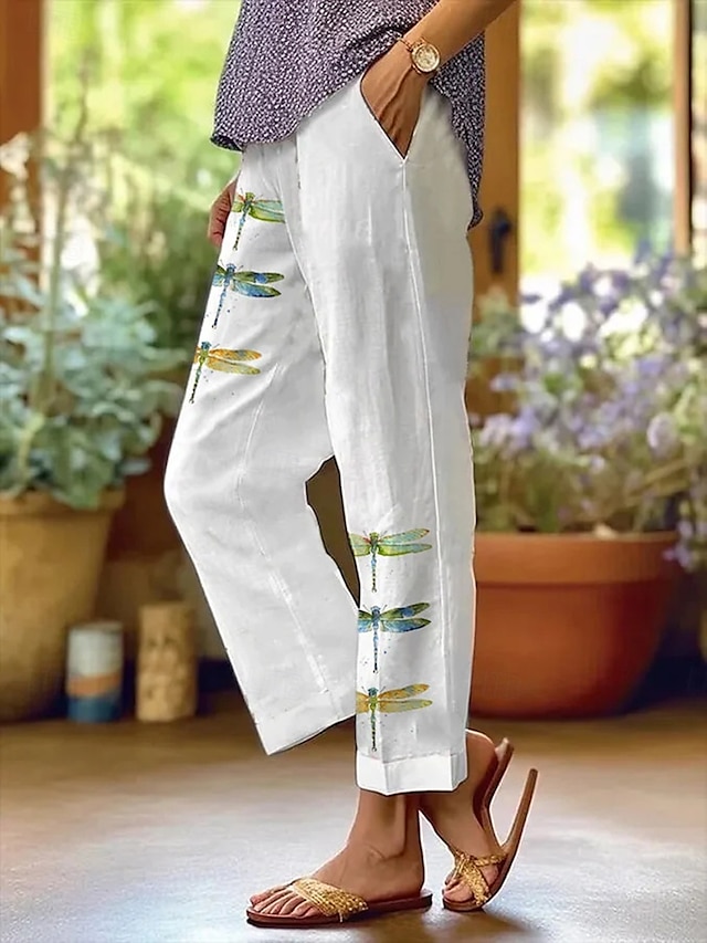  Damen Chinos Urlaub Vintage Ethno-Stil Knöchellang Hohe Taille Grafik Tiermotiv Tasche Atmungsaktiv Weich Außenbereich Mikroelastisch Formell Outdoor Urlaub Schwarz Weiß Blau aschgrau Sommer Frühling