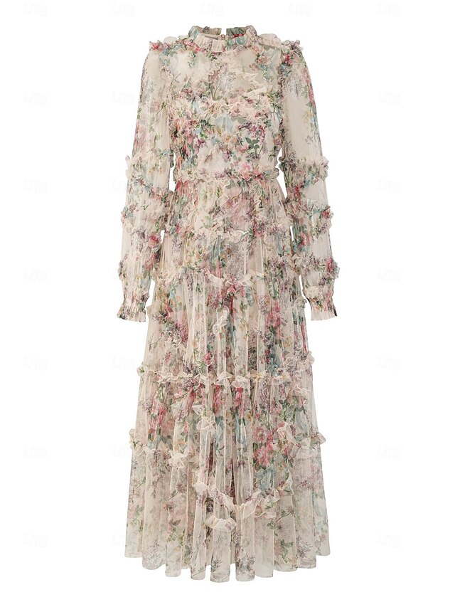 Square Neck Floral Printed Pool Ankle Length Wedding Guest Dress main image 1