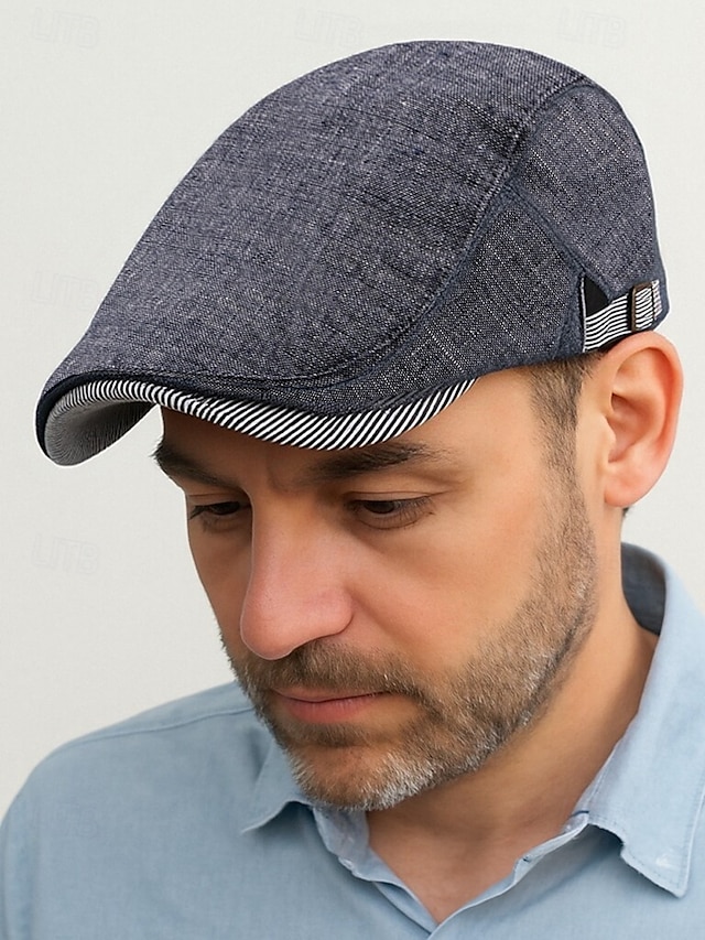  Verstellbare Schiebermütze aus Leinen für Herren, leichte, atmungsaktive Zeitungsjungenmütze mit Streifendetail, Vintage-Ivy-Cap-Stil für Freizeitausflüge und den Alltag