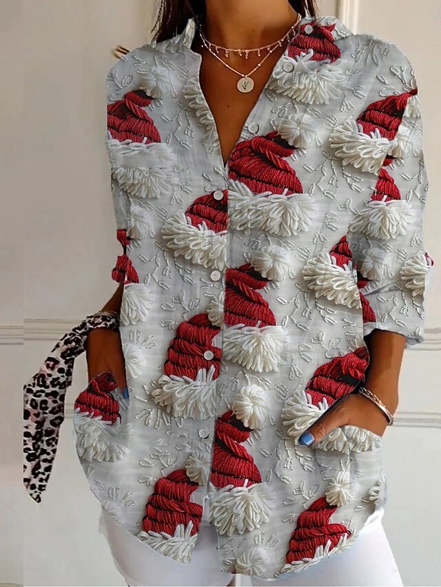 Women's Shirt Graphic Active Daily Stylish Long Sleeve Shirt Collar Regular Tops Daily Holiday Buttons Print Green Gray Spring Fall4