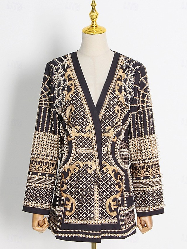  Dame Blazer Sportjakke Strukturert Jakke Quinceanera Tuxedo Kjole V-hals Polyester med Perler Kun Topp