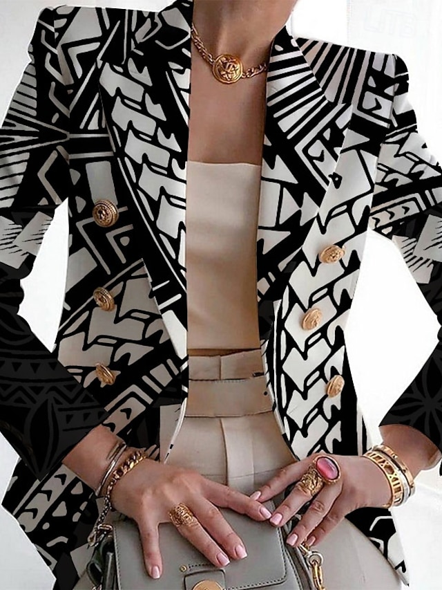  Pentru femei Blazer Respirabil Comfortabil Imprimeu Casual Frunză Muncă Birou / Carieră Cu Doi Nasturi Regulat Răsfrânt Fit regulat Manșon Lung Îmbrăcăminte exterioară Negru Roșu Vin Trifoi Vară