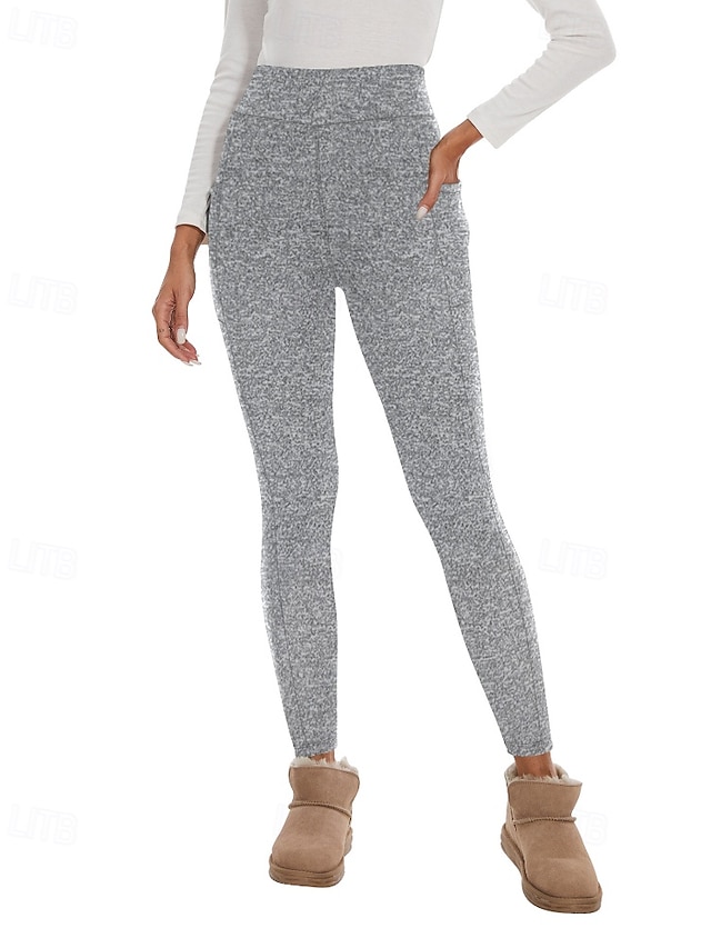  Damen Pilates-Leggings Outdoorhosen Sporthosen Tasche Leicht Warm Pilates Fitnessstudio Laufen Hosen Einfarbig Schwarz Hellgrau Übergröße Sport Sportkleidung Mikroelastisch