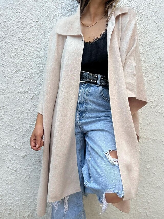 Women's Trench Coat Comfortable Irregular Hem Fashion Modern Plain Outdoor Vacation Single Breasted Long Turndown Regular Fit Long Sleeve Outerwear Rose Red Apricot Gray Fall Winter4