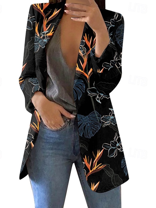  Mujer chaqueta Cómodo Estampado Elegante Moda Casual Floral Noche Casual Diario Cardigan Regular Diseño Ajuste regular Manga Larga Ropa de calle Negro Blanco Rosa Primavera Otoño