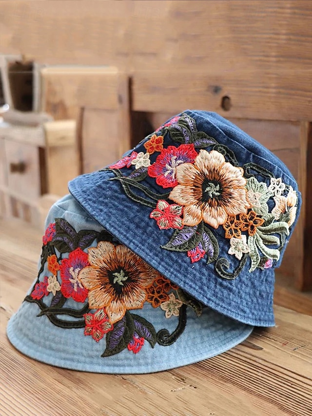  Sombrero de pescador de mezclilla bordado para mujer: diseño floral, elegante sombrero de verano, perfecto para actividades al aire libre, playa y ropa informal.