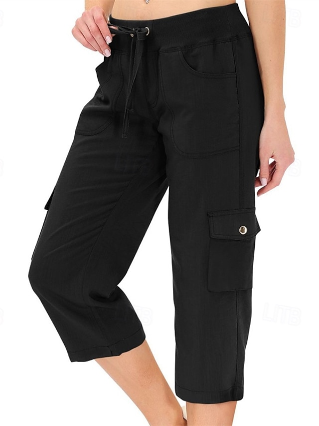  Dámské Kargo kalhoty Capri kalhoty Módní Šik ven Telecí délka Přírodní Jednobarevné Kapsy Elastický pas Pohodlné Lehce elastické Sporty a outdoor Denní nošení Černá Růžová Vodní modrá Zelená Léto Jaro