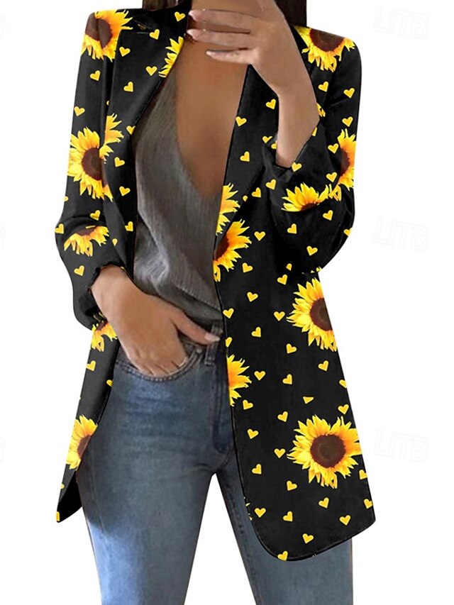  Pentru femei Blazer Comfortabil Imprimeu Elegant Modă Casual Floral Ieșire Casul / Zilnic Cardigan Regulat Rever Fit regulat Manșon Lung Îmbrăcăminte exterioară Negru Galben Trifoi Primăvară Toamnă