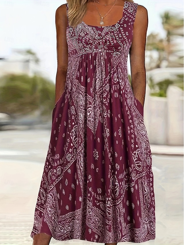  Pentru femei Rochie Lunga Rochie Maxi Rochie Tip Maieu Modă Dată Rochie de toamna Festival Fit regulat Geometric Fără manșon Stil Nautic Roșu-aprins Gri Toamnă