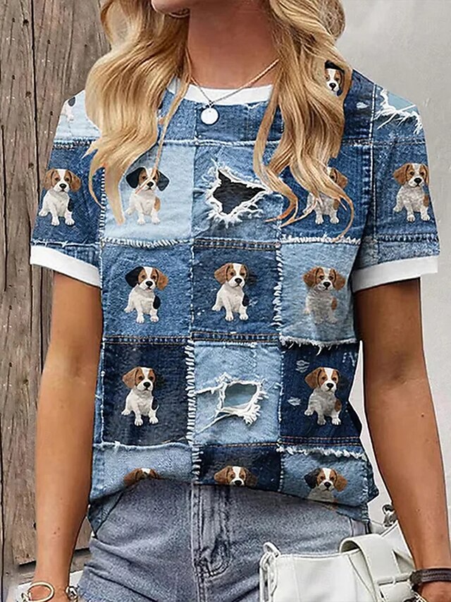 Women's T Shirt Graphic Animal Vintage Stylish Classic Short Sleeve Crew Neck Round Neck Regular Tops Daily Print White Blue Summer Spring3