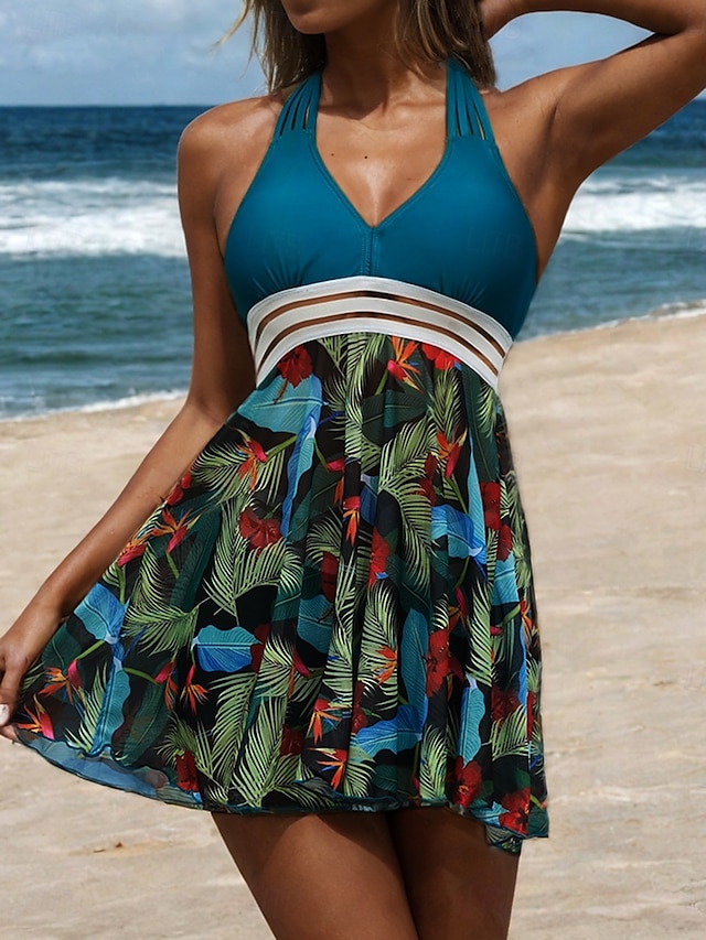  Femme Grande Taille Maillots de Bain Tankini 2 pièces Robe de Bain Maillot de bain 2 Pièces Maillots de bain modestes Dos ouvert Imprimé pour les grosses poitrines Vacances Le style mignon Floral