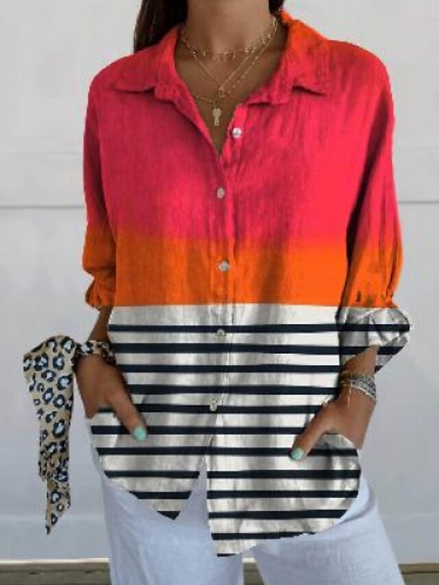 Women's Blouse Floral Geometric Daily Stylish Long Sleeve Shirt Collar Regular Tops Daily Holiday Buttons Print Red Khaki Summer4