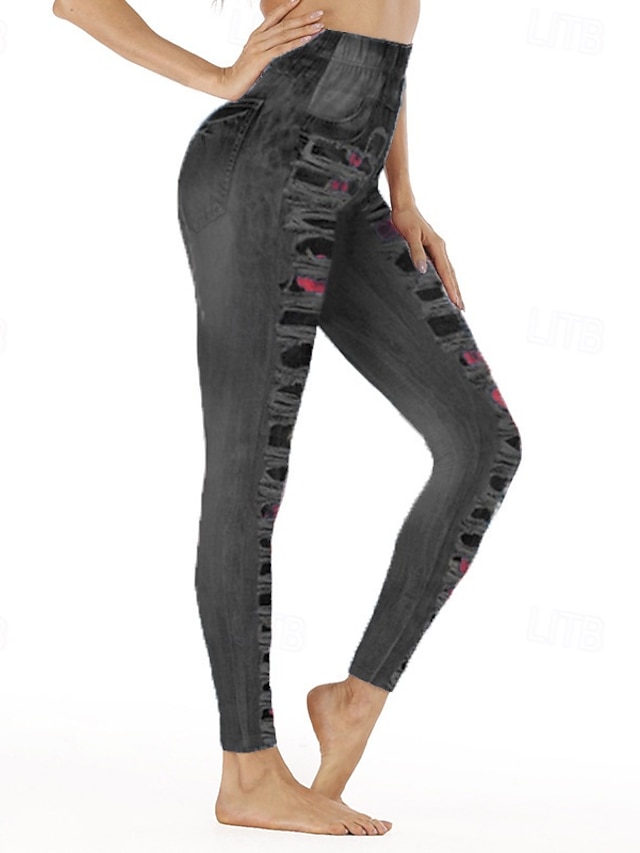  Dame Slacks Leggins Hyggelige leggings Gade Afslappet Fuld længde Naturlig Blomst Elastisk Talje Trykt mønster comfy Udendørs Bekvem Ferierejse I-byen-tøj Grå Sort Blå Efterår Regulær