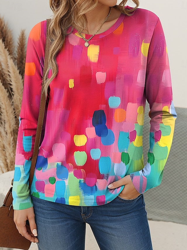  Pentru femei Tricou Grafic Abstract Geometrie Stilat Casual La modă Manșon Lung Stil Nautic Topuri obișnuite Zilnic Sfârșit de săptămână Imprimeu Galben Roșu-aprins Mov Trifoi Vară