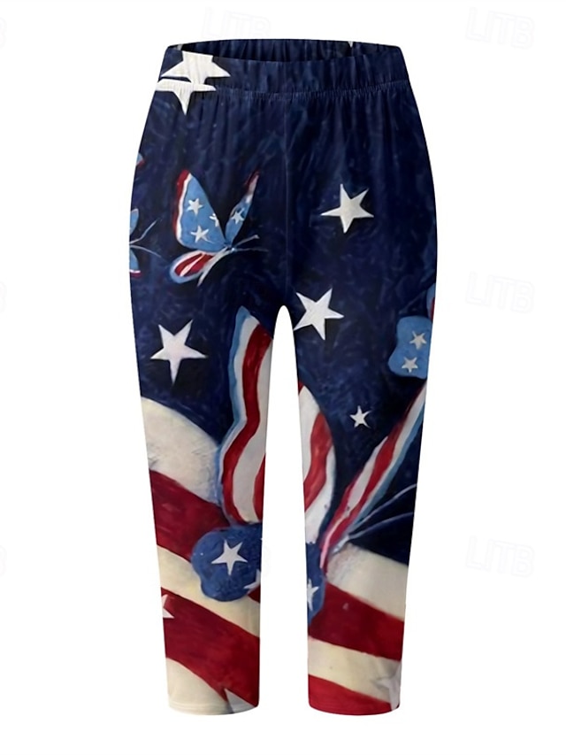  Women's Leggings Anti Chafing Shorts Fashion Streetwear Calf-Length NaturalPantsAmerican Independence Day American Flag Elastic Waist Breathable Comfortable Stretchy Daily Wear Festival White / Red