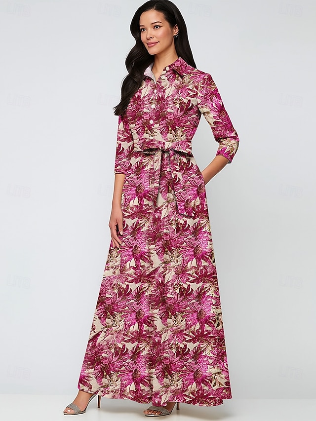  Jacquard Brokad A-linjeformad Kvällsklänning Elegant Klänning Formell Bröllop Golvlängd Lång ärm Skjortkrage Höstbröllopsgäst Nylon med Båge(r) Slits Pocket