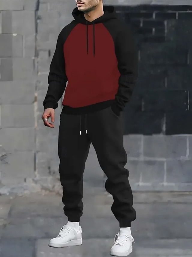  Férfi Színes 2db 3D pulóver készletek Tracksuit Kapucnis pulóver Hosszú ujj Hosszú nadrág Kapucni Alkalmi Napi Sportruházat 3D nyomtatás Színes Tavasz Ősz Tél Sötétszürke Szürke Sárga