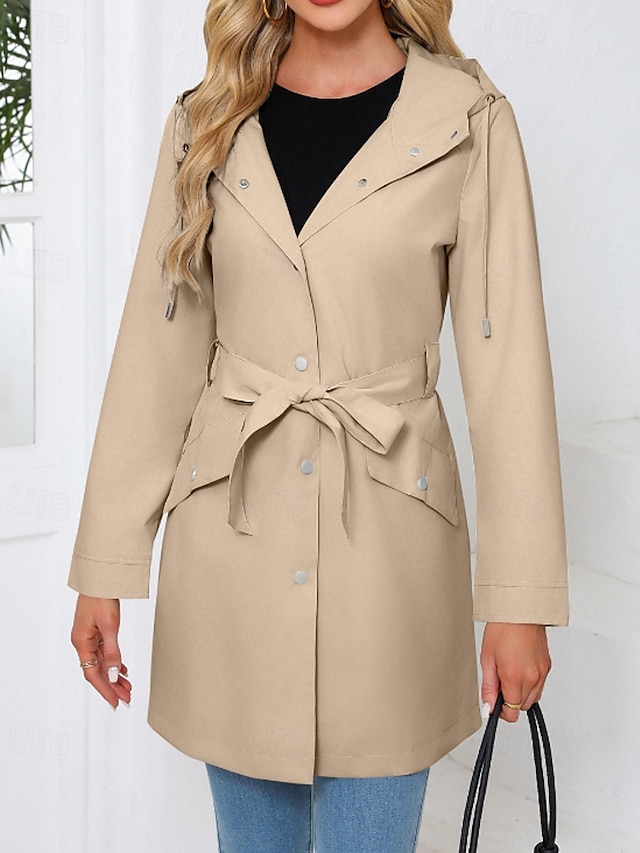  Mujer Gabardina Mantiene abrigado Cómodo Cremallera Bolsillo Moda Casual Plano Festivos Noche Cremallera Regular Con Capucha Ajuste regular Manga Larga Ropa de calle Negro Rosa Vino Otoño Invierno