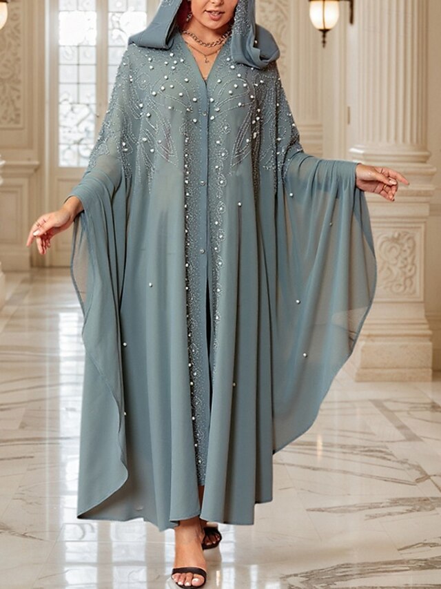  Femmes Robe Longue Maxi Robe Robe Décontractée Robe bohème Robe occidentale Mode musulman Extérieur Soirée Fête Coupe régulière Uni manche longue À capuche Blanche Violet Gris Clair Printemps Automne