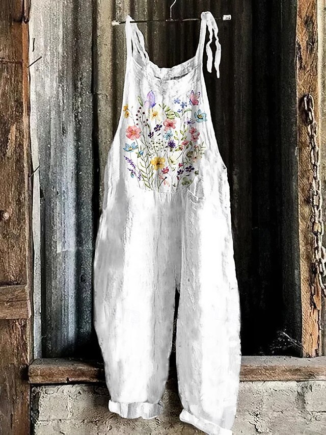 Women's Overalls Vacation Vintage Ethnic Style Full Length High Waist Floral Graphic Animal Drawstring Inelastic Formal Vacation Street Yellow Pink Green Summer Spring Fall Loose Fit4