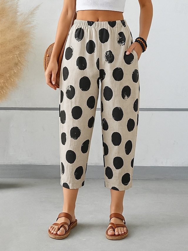  Dam Harem byxor Vintage Ankellång Medium Midja Grafisk Abstrakt Bekväm Andningsfunktion Snabb tork Elastisk Formell Semester Gata Svart Vit Brun Grön Sommar Vår Lös passning