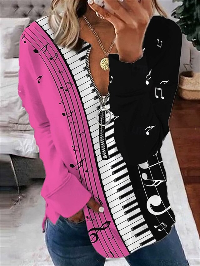 Women's Quarter Zipper Sweater Striped Casual Long Sleeve Crew Neck Regular Tops Street Dailywear Print Pink Fall Winter4