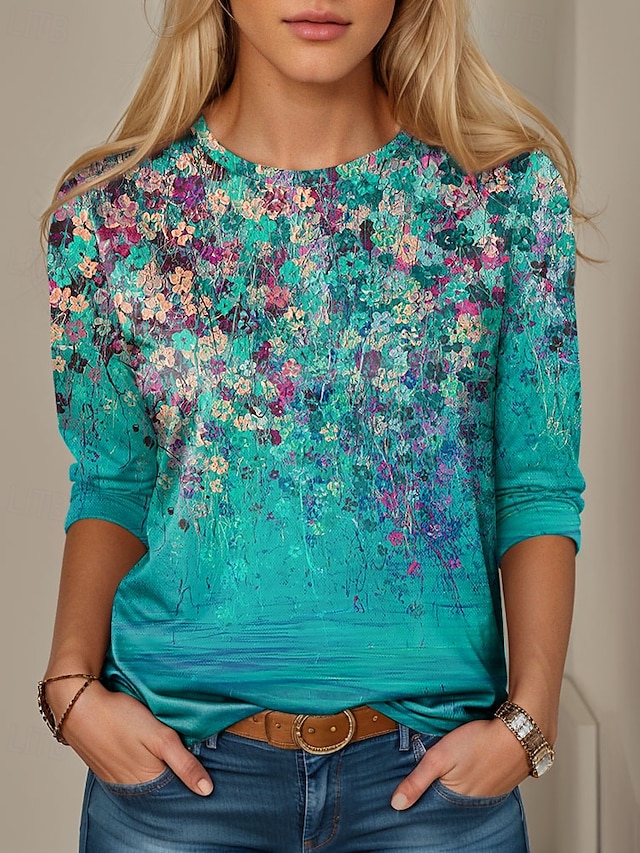  Tunică pentru femei T-Shirt Modă Casual Print Manșon Lung Bluze Regulate Guler Rotund Zilnic Albastru Violet Primăvară Toamnă