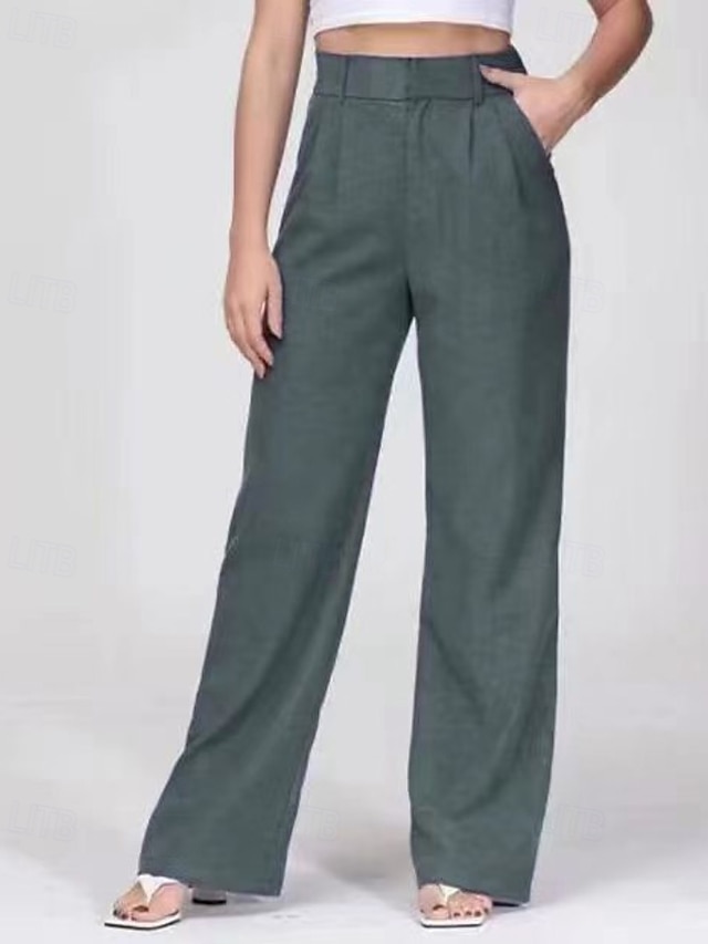  Per donna Gamba larga Pantaloni Eleganti Streetwear Casual Lunghezza intera Naturale Semplice Tasca Elastico in vita Comodo All'aperto Confortevole Vacanza Uscire blu navy Aalbicocca Grigio Nero