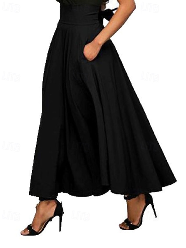  Damen Rock Mode Maxi Mittlere Hüfthöhe Röcke Einfach Gerafft Tasche Mikroelastisch Urlaub Straße Schwarz Wein Dunkelgrau Hellgrau Herbst Polyester