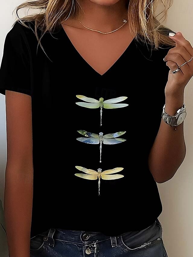 Women's 100% Cotton T Shirt Graphic Animal Letter Casual Short Sleeve V Neck Regular Tops Daily Going out Beach Wear Print Black White Gray Summer Spring4