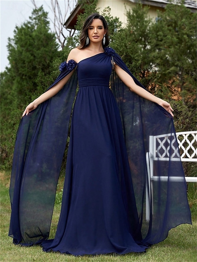  A-Lijn Quinceanera Jurken Elegante Jurk Formele Bruiloft Vloerlengte Mouwloos One Shoulder Chiffon met Plooitjes