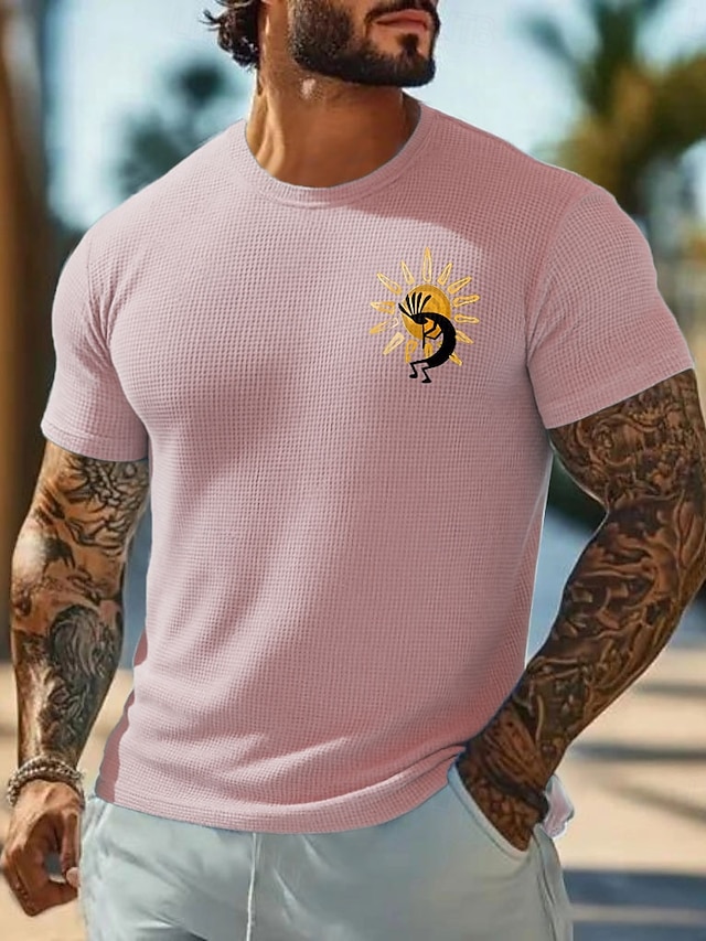  男性用 ココペリ ワッフルシャツ 半袖 Tシャツ 3Dプリント クルーネック シャツ 旅行度假风 トロピカル風 日常 バケーション カジュアル 日常 ライトブルー ライトグリーン ピンク 夏 春 衣類 S M L XL XXL XXXL