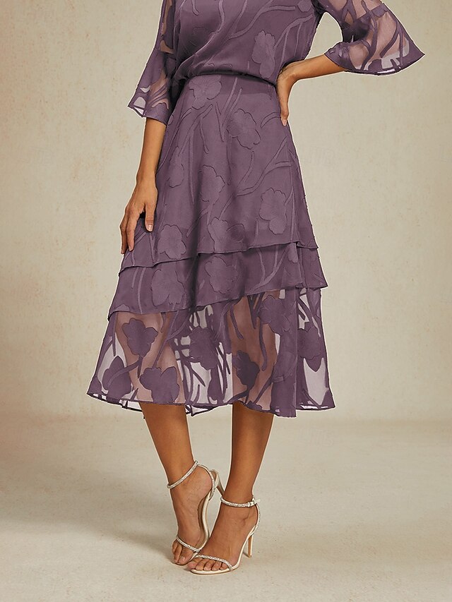 Women's Skirt Elegant Midi Mid Waist Skirts Floral Layered Floral Inelastic Party Causal Light Purple Purple Summer Chiffon4
